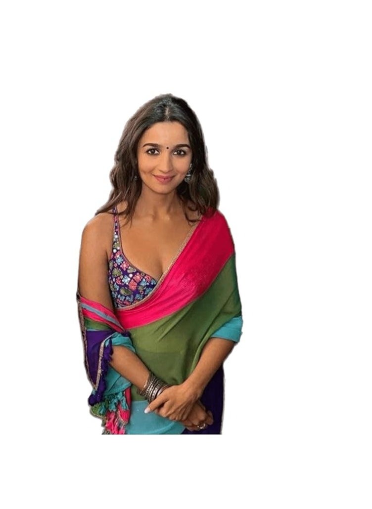 Women's Printed Pure Georgette Saree With Unstitched Blouse Piece