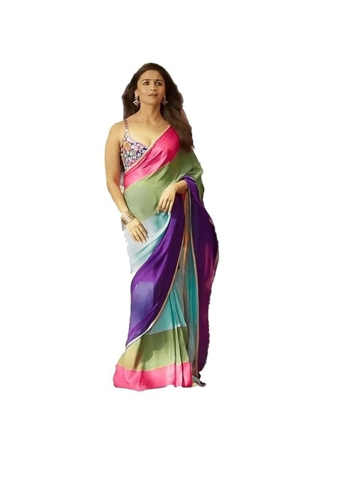 Women's Printed Pure Georgette Saree With Unstitched Blouse Piece