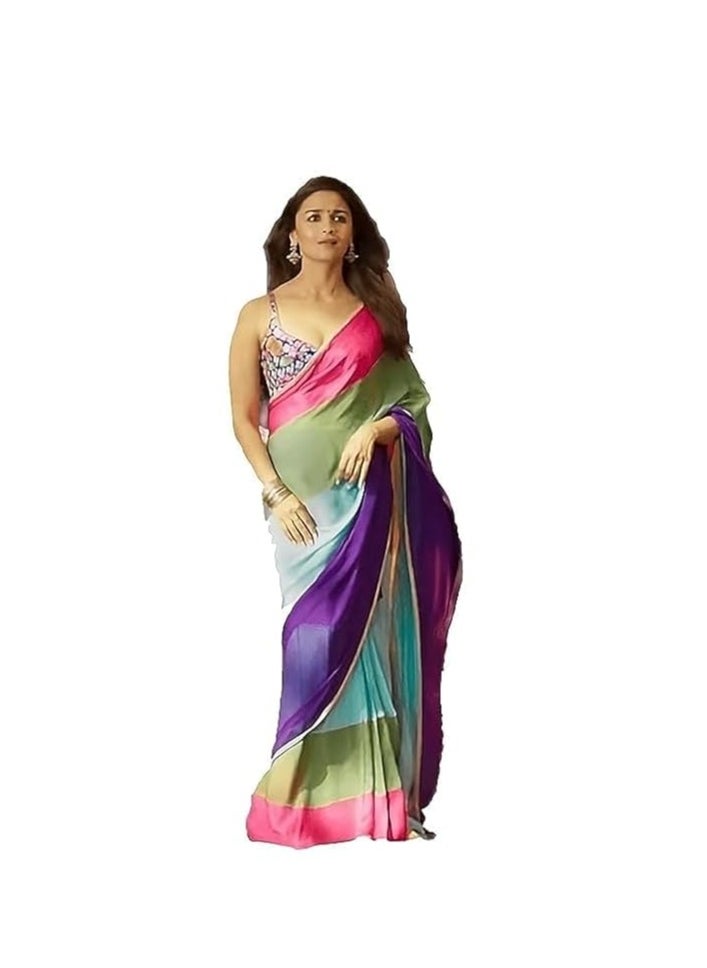 Women's Printed Pure Georgette Saree With Unstitched Blouse Piece