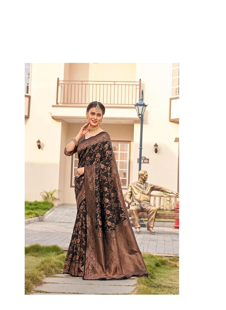 Women's Kanjivaram Soft Semi Silk Banarasi Sarees With Blouse Piece.