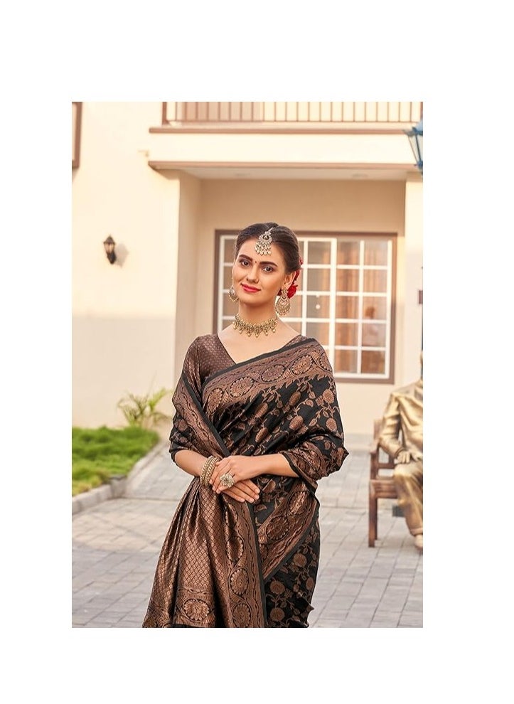 Women's Kanjivaram Soft Semi Silk Banarasi Sarees With Blouse Piece.