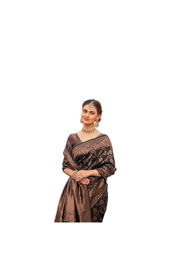 Women's Kanjivaram Soft Semi Silk Banarasi Sarees With Blouse Piece.