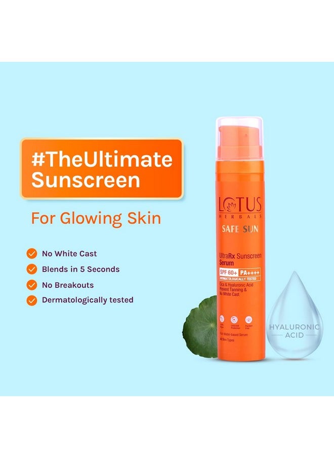 Ultrarx Sunscreen Serum Spf 60+ Pa++++ | No White Cast | No Breakouts | Cica & Hyaluronic | Dermatologically Tested | 50Ml