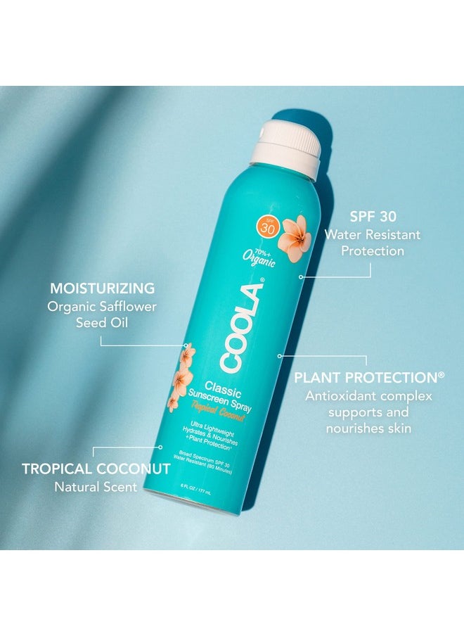 Organic Sunscreen Spf 30 Sunblock Spray, Dermatologist Tested Skin Care For Daily Protection, Vegan And Gluten Free, Tropical Coconut, 6 Fl Oz