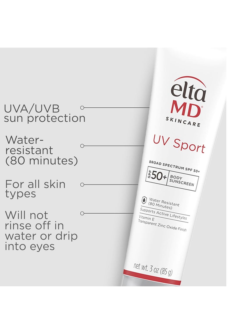 EltaMD UV Sport Body Sunscreen, SPF 50 Sport Sunscreen Lotion, Sweat Resistant and Water Resistant up to 80 Minutes, Formulated with Zinc Oxide, Oil Free, Full Body Sunscreen