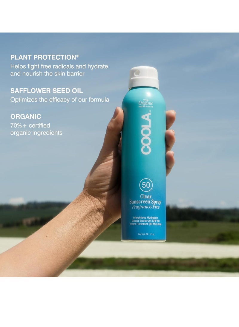 COOLA Organic Sunscreen SPF 50 Sunblock Spray, Dermatologist Tested Skin Care for Daily Protection, Vegan and Gluten Free, Fragrance Free, 6 Fl Oz