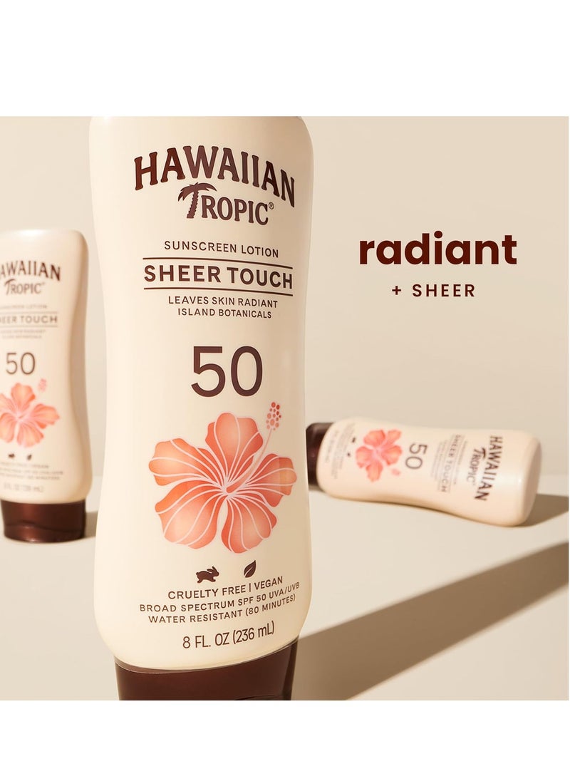 Hawaiian Tropic Sheer Touch Ultra Radiance Lotion Sunscreen SPF 50, 8oz Twin Pack | Hawaiian Tropic Sunscreen SPF 50, Sunblock, Oxybenzone Free Sunscreen, Body Sunscreen Pack, 8oz each