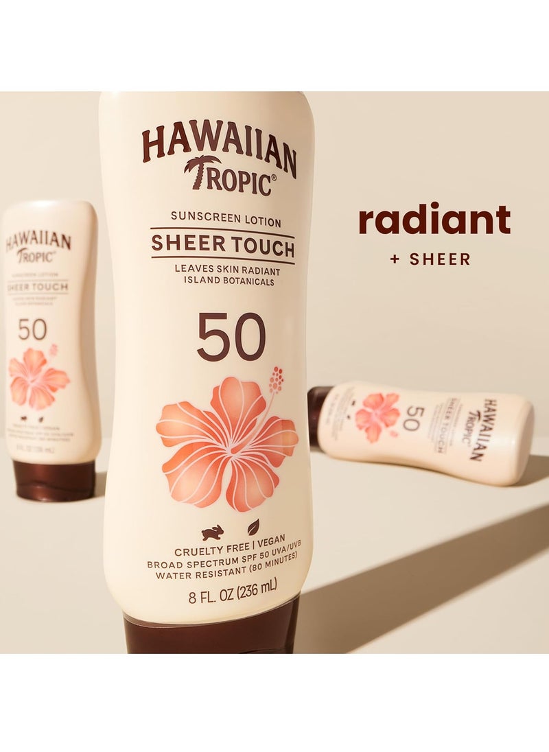 Hawaiian Tropic Sheer Touch Ultra Radiance Lotion Sunscreen SPF 50, 8oz Twin Pack | Hawaiian Tropic Sunscreen SPF 50, Sunblock, Oxybenzone Free Sunscreen, Body Sunscreen Pack, 8oz each