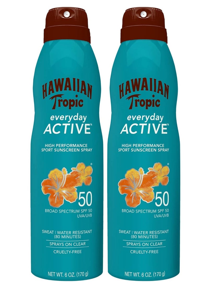 Hawaiian Tropic Everyday Active Spray Sunscreen SPF 50, 6oz | Hawaiian Tropic Sunscreen SPF 50, Sunblock, Oxybenzone No Sunscreen, Spray On Sunscreen, Body Sunscreen Spray SPF 50, 6oz each Twin Pack