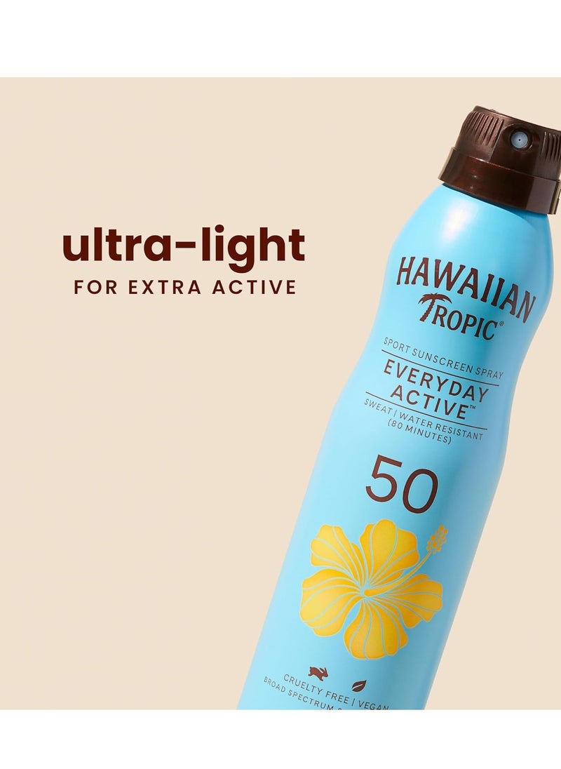 Hawaiian Tropic Everyday Active Spray Sunscreen SPF 50, 6oz | Hawaiian Tropic Sunscreen SPF 50, Sunblock, Oxybenzone No Sunscreen, Spray On Sunscreen, Body Sunscreen Spray SPF 50, 6oz each Twin Pack