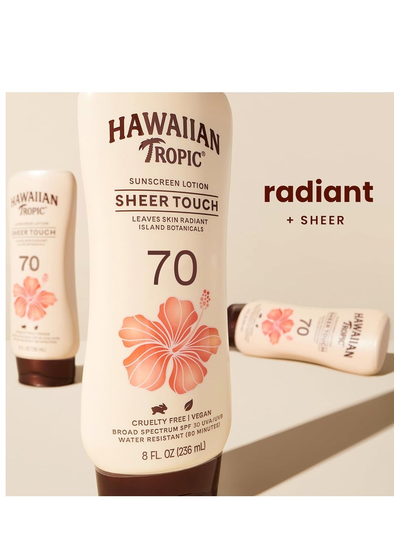 Hawaiian Tropic Sheer Touch Ultra Radiance Lotion Sunscreen SPF 70, 8oz | Hawaiian Tropic Sunscreen SPF 70, Sunblock, Broad Spectrum Sunscreen, Oxybenzone Free Sunscreen, Body Sunscreen, 8oz