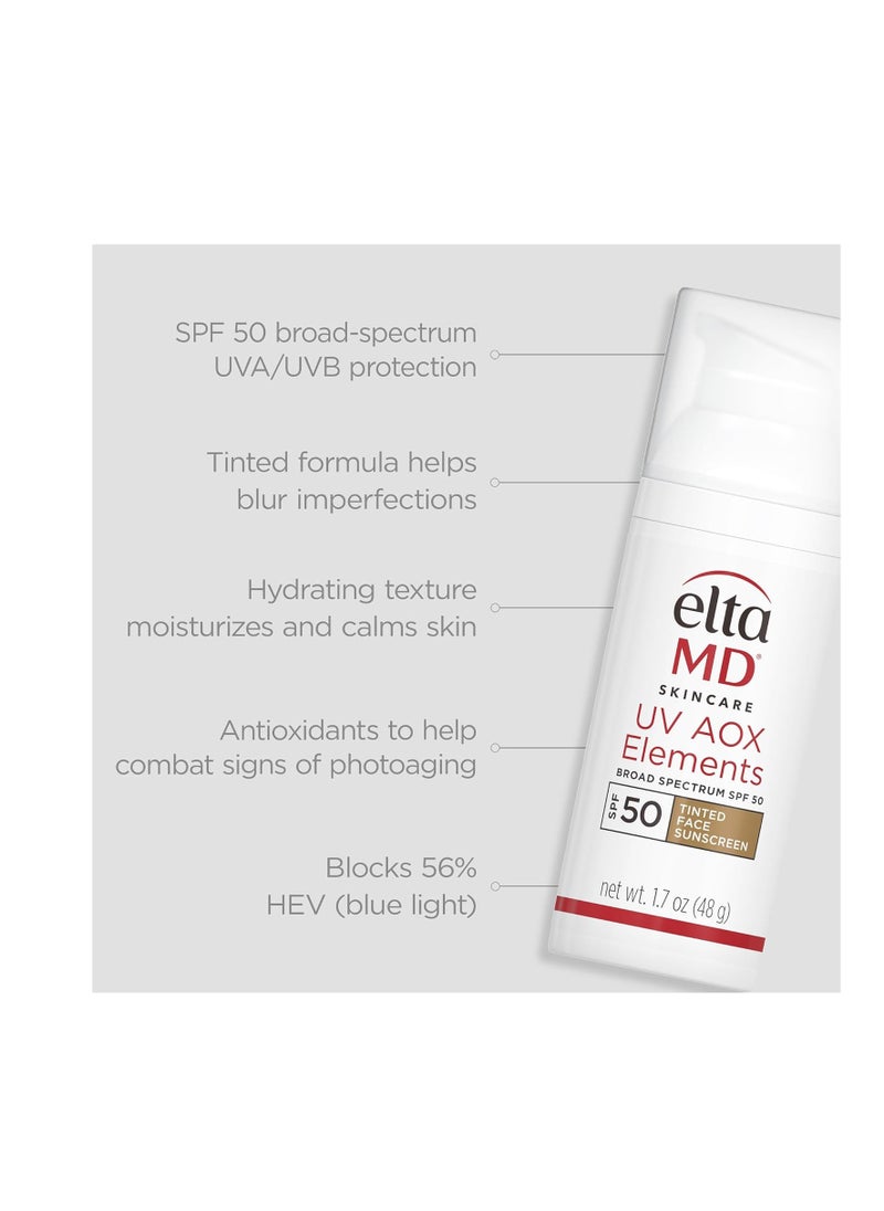 EltaMD UV AOX Elements Tinted Mineral Face Sunscreen, SPF 50, Tinted Sunscreen for Face with Antioxidants, 1.7 oz Pump