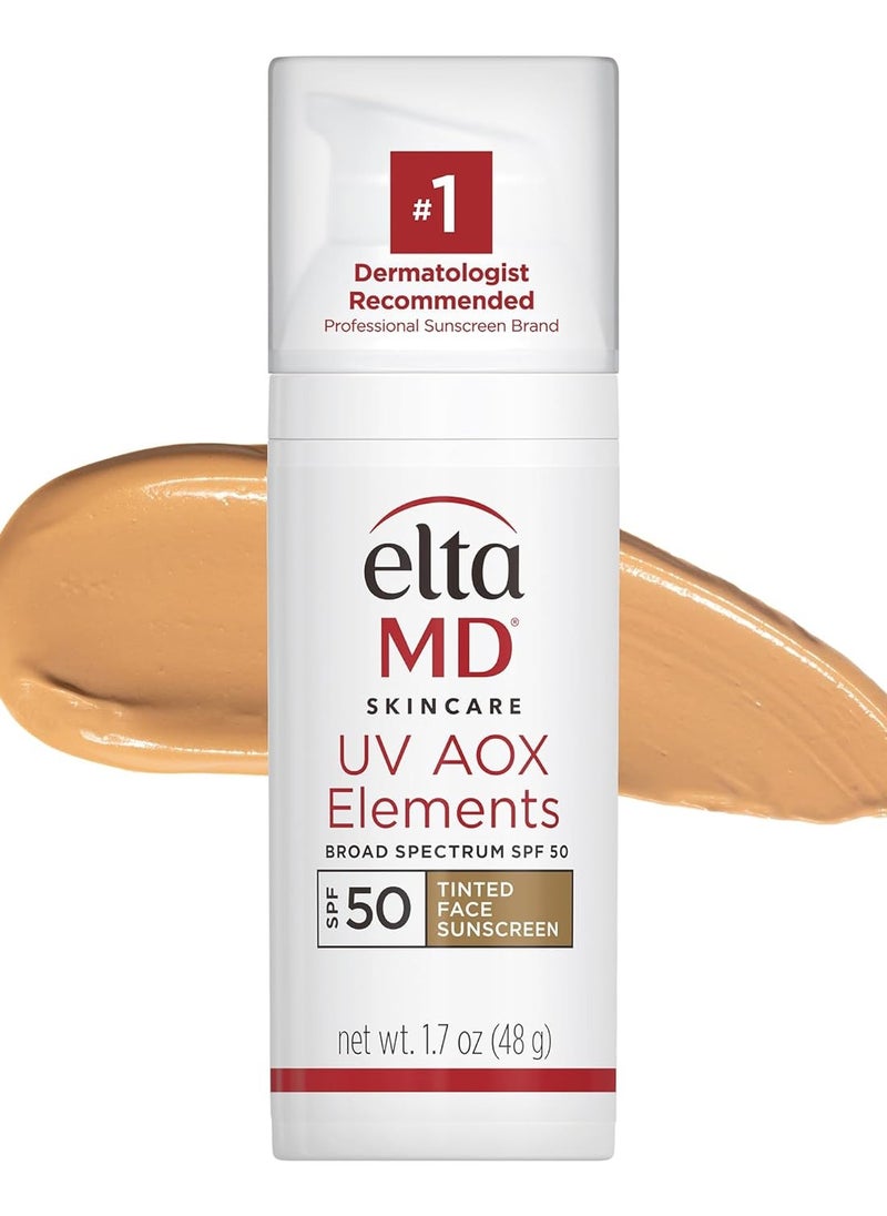 EltaMD UV AOX Elements Tinted Mineral Face Sunscreen, SPF 50, Tinted Sunscreen for Face with Antioxidants, 1.7 oz Pump