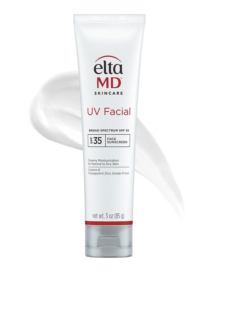 EltaMD UV Facial SPF 30+ Sunscreen Moisturizer Face Lotion, Broad Spectrum Moisturizing Sunscreen with Hyaluronic Acid, Non-Greasy, Mineral-Based Face Sunscreen with Zinc Oxide, 3.0 oz Tube