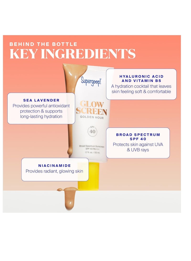 Supergoop! Glowscreen SPF 40, Golden Hour (Bronze Glow) - 1.7 fl oz - Glowy Primer + Broad Spectrum Sunscreen - Helps Filter Blue Light - Boosts Hydration w/Hyaluronic Acid, Vitamin B5 & Niacinamide