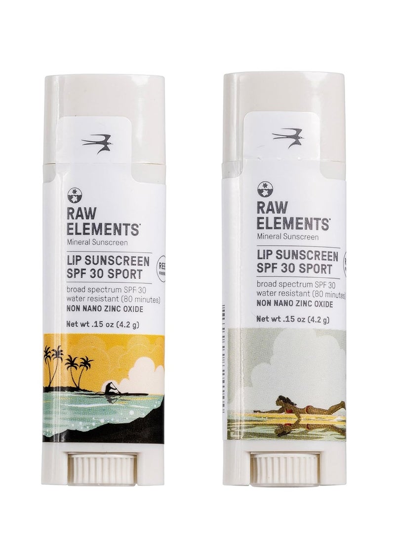 Raw Elements Mike Field Lip Sunscreen - SPF 30, UVA-UVB Protection, Reef-Safe, Non-Nano Zinc, Water Resistant, 0.15 oz (2 Pack)