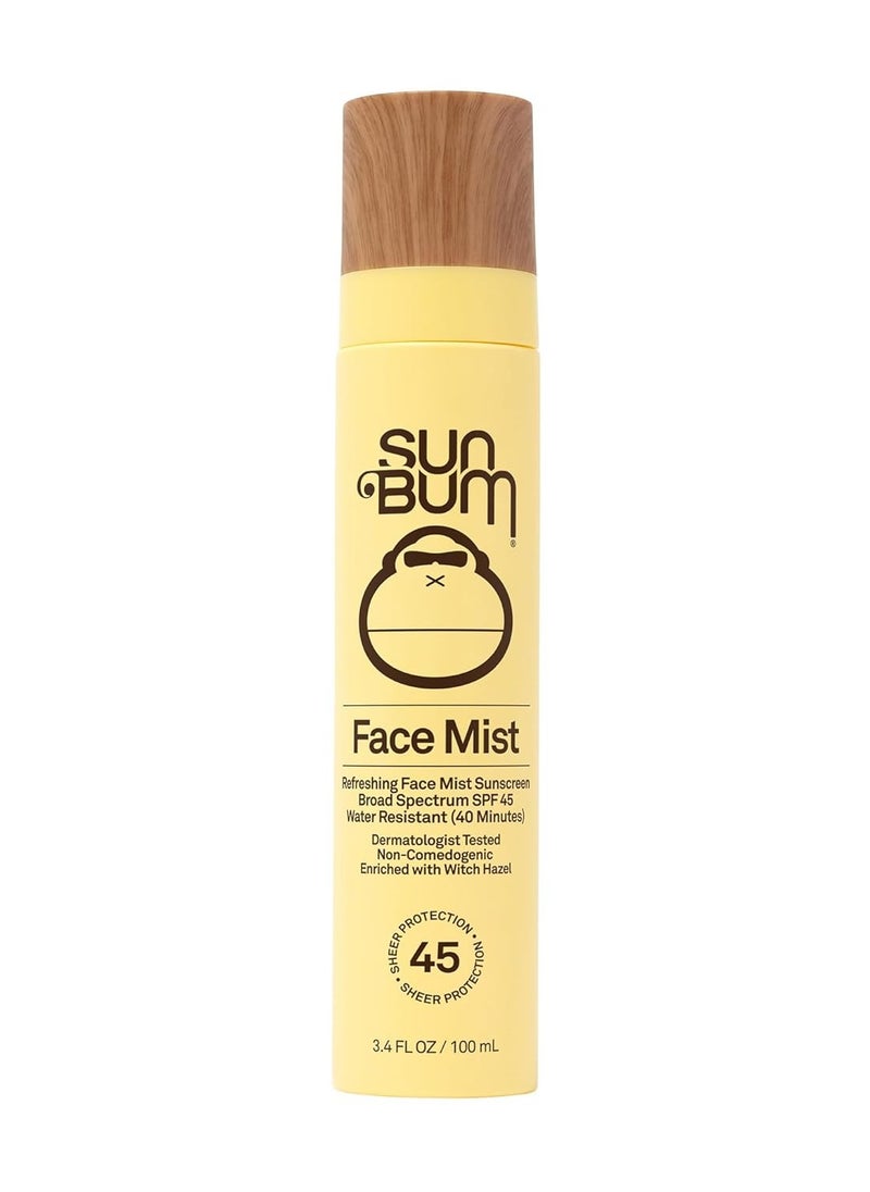 Sun Bum Original SPF 45 Sunscreen Face Mist | Broad Spectrum Moisturizing Facial Sunblock Spray with Vitamin E | Hawaii 104 Act Compliant (Octinoxate & Oxybenzone Free) | Travel Friendly | 3.4 ozc