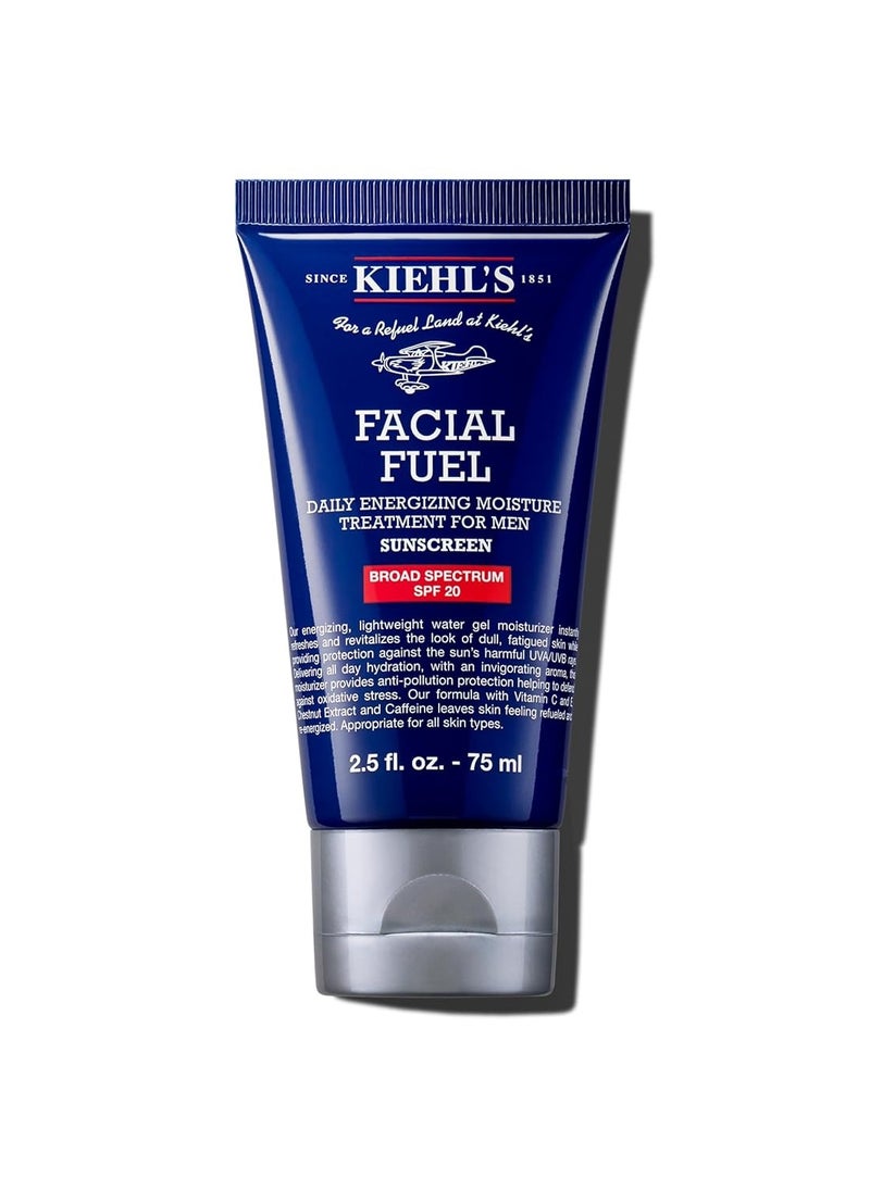 Kiehl's Facial Fuel Moisturizer with SPF 20 for Men, Energizing Face Moisturizer for Dull Skin, Non-Greasy Feel, Hydrating Lotion and Broad Spectrum Sunscreen, with Caffeine, Vitamin C & Vitamin E