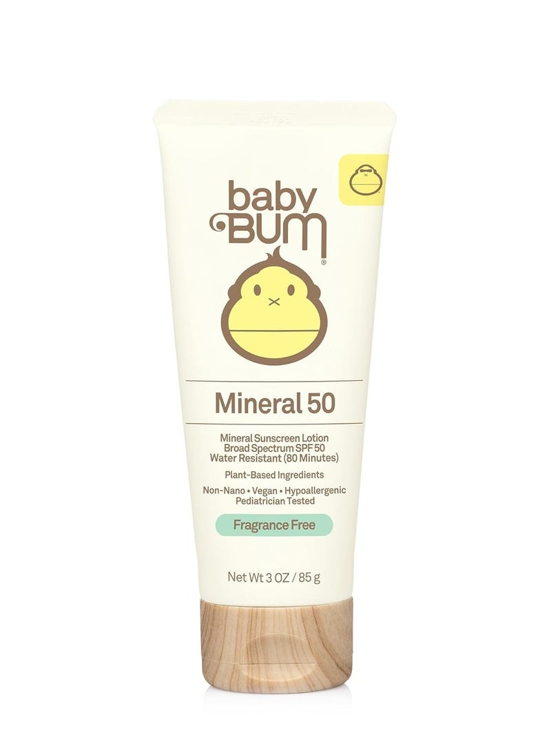 Sun Bum Baby Bum SPF 50 Sunscreen Lotion with Mineral UVA/UVB Face and Body Protection for Sensitive Skin - Fragrance Free - Travel Size - 3 FL OZ