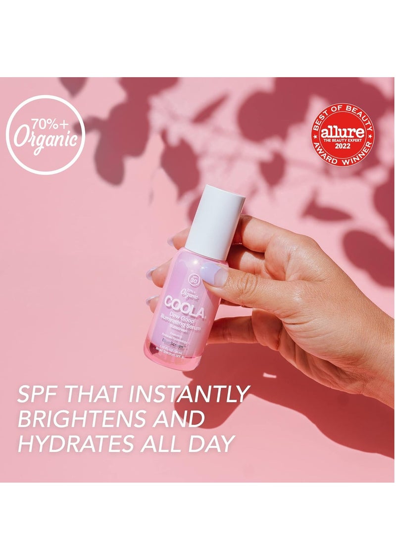 COOLA Organic Dew Good Illuminating Probiotic Serum with SPF 30, Dermatologist Tested Sunscreen with Plant-Derived BlueScreen Digital De-Stress Technology