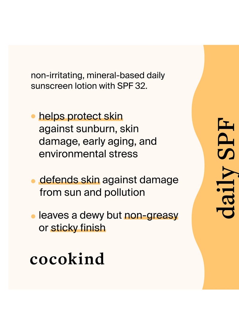 Cocokind Daily SPF, Mineral Face Sunscreen with Zinc Oxide, SPF 32, Reef Safe, Unscented, All Skin Types, Non-Toxic, Cruelty Free, 1.7 fl oz