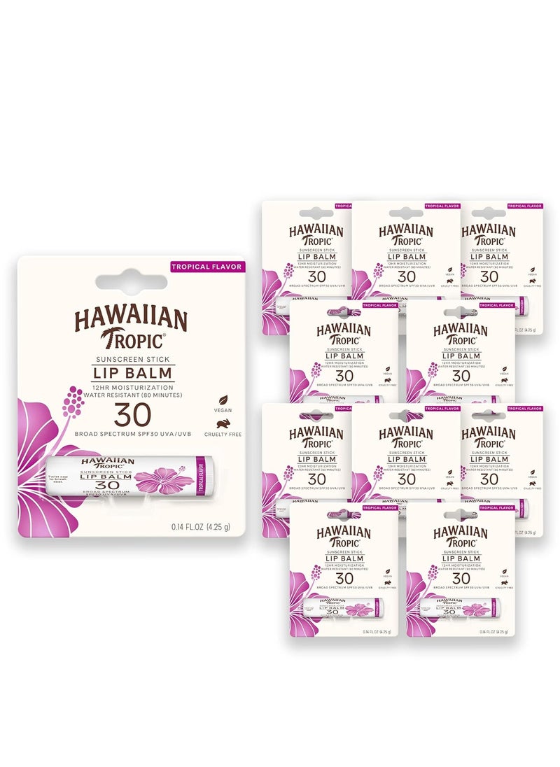 Hawaiian Tropic Tropical Lip Balm SPF 30, 0.14oz | Lip Sunscreen, Lip SPF 30, Lip Sunblock, Oxybenzone Free Sunscreen, Travel Size Sunscreen, Mini Sunscreen, 0.14oz (Pack of 10)