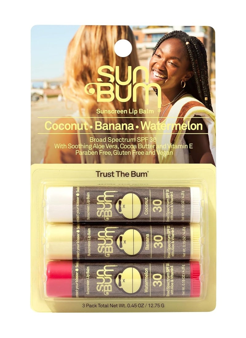 Sun Bum SPF 30 Sunscreen Lip Balm | Vegan and Cruelty Free Broad Spectrum UVA/UVB Lip Care with Aloe and Vitamin E for Moisturized Lips | Variety Pack |.15 oz