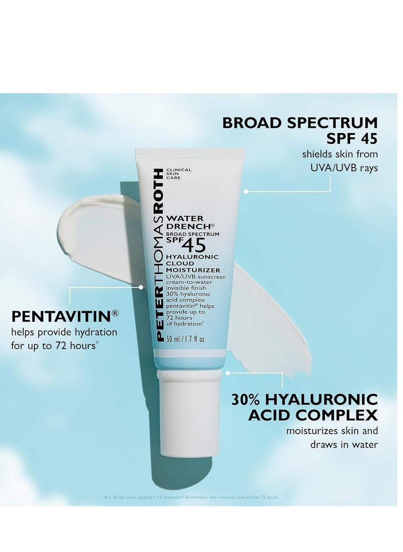 Peter Thomas Roth | Water Drench Broad Spectrum SPF 45 Hyaluronic Cloud Moisturizer | SPF Moisturizer For Face, Lightweight Sunscreen For Face (Pack of 1)