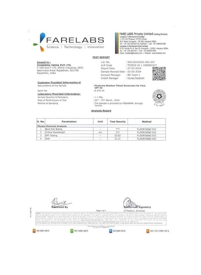 Fixderma Shadow Tinted Sunscreen SPF 50 PA+++ | Sunscreen with Vitamin E | UVA & UVB Protection | For All Skin Types - 30gm