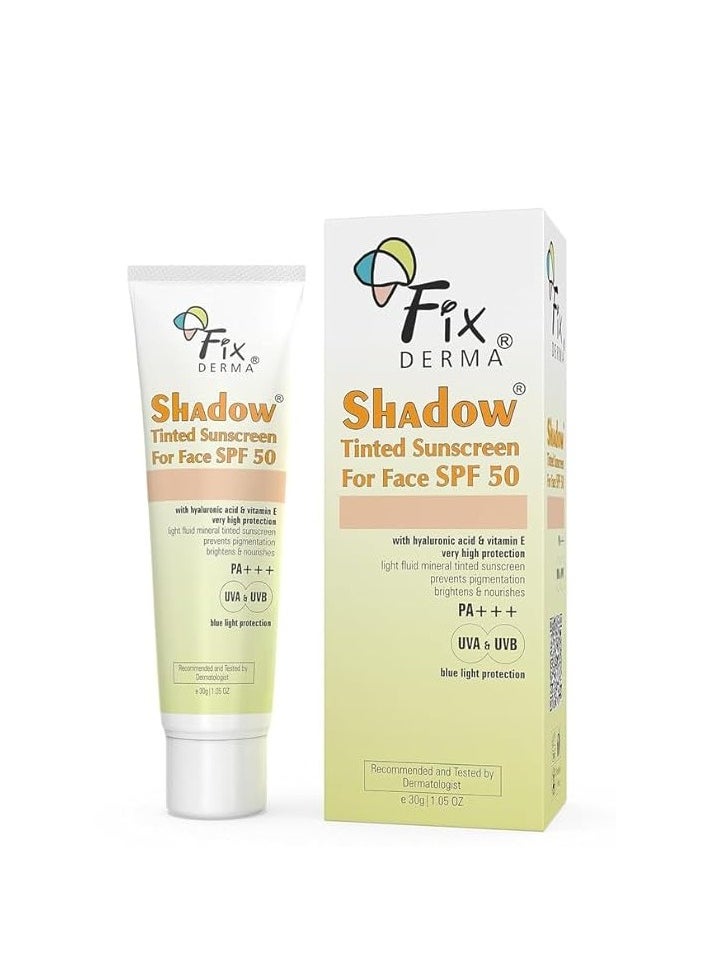 Fixderma Shadow Tinted Sunscreen SPF 50 PA+++ | Sunscreen with Vitamin E | UVA & UVB Protection | For All Skin Types - 30gm