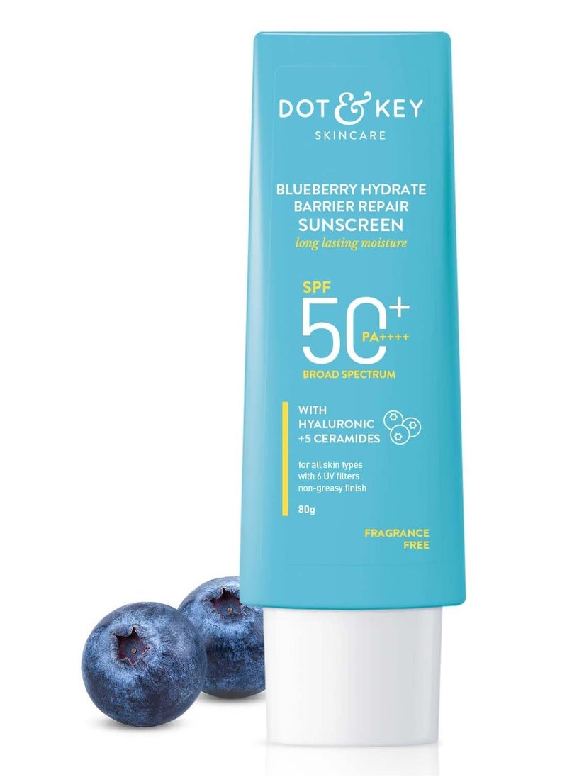 Blueberry Hydrate Barrier Repair Sunscreen SPF 50+, PA++++ | For Dry & Sensitive Skin | Non - Greasy Finish | No White Cast | UV & Blue Light Protection | Broad Spectrum