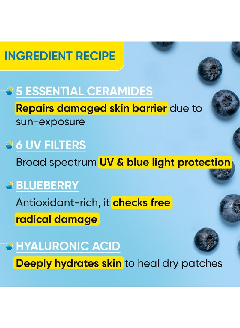 Blueberry Hydrate Barrier Repair Sunscreen SPF 50+, PA++++ | For Dry & Sensitive Skin | Non - Greasy Finish | No White Cast | UV & Blue Light Protection | Broad Spectrum