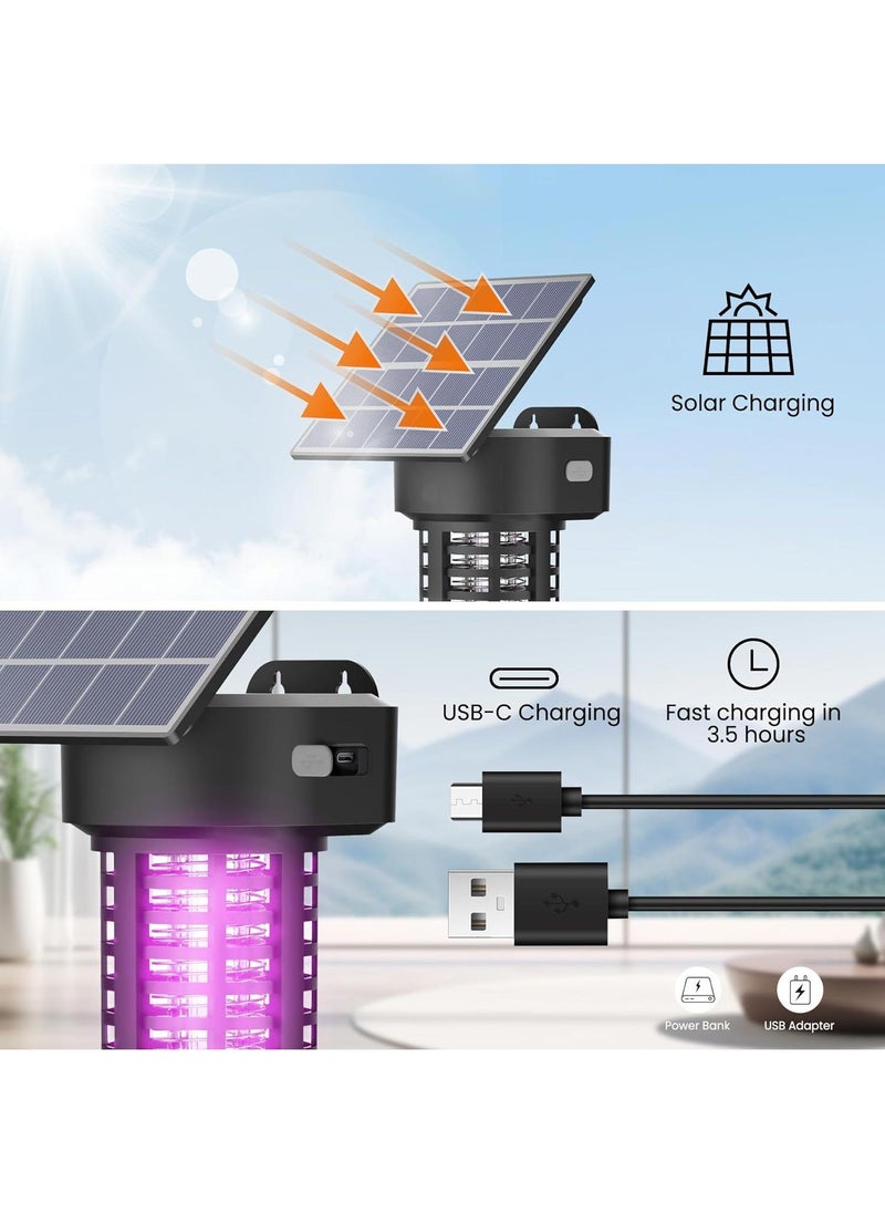 Solar Bug Zapper Outdoor Mosquito Trap Killer Mosquito Killer Lamp，Cordless & Rechargeable ，Fly Zapper Mosquito Catcher Lamp Decor Light for Patio GardenBlack