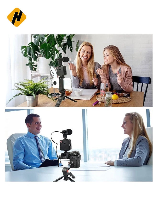 Vlogging Like Me LED Video Light + Microphone + Mobile Phone Holder + Hand Grip Mini Tripod Compatible with Smartphones for TikTok, Youtube, Live Streaming and Meetings