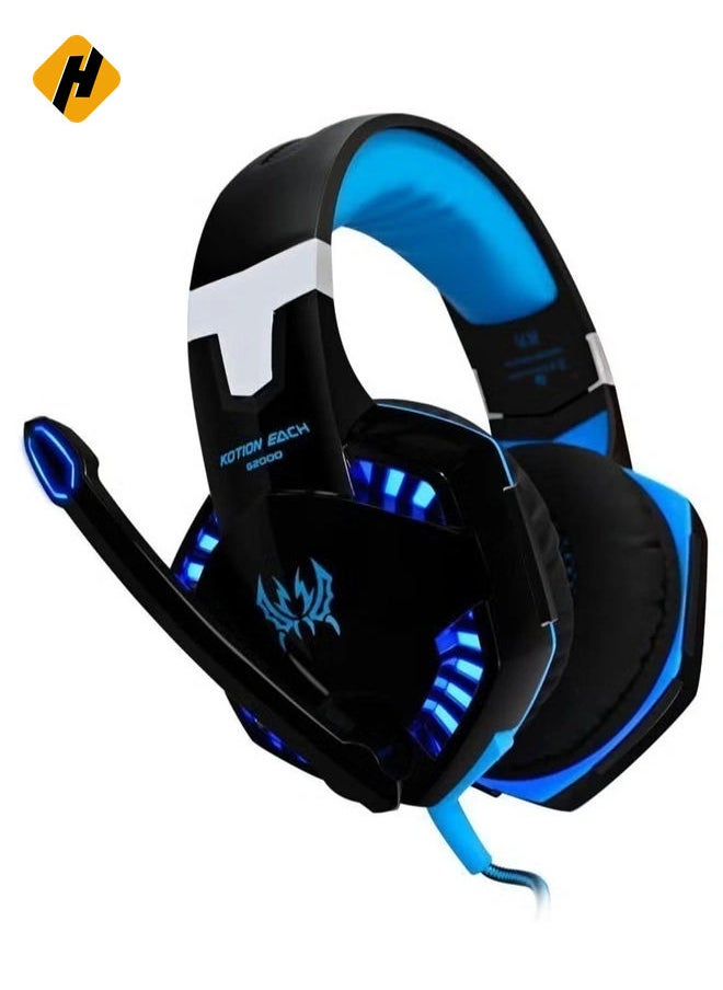 G2000 Gaming Headphone Headset Stereo Bass Over-ear Headband Mic PC Blue