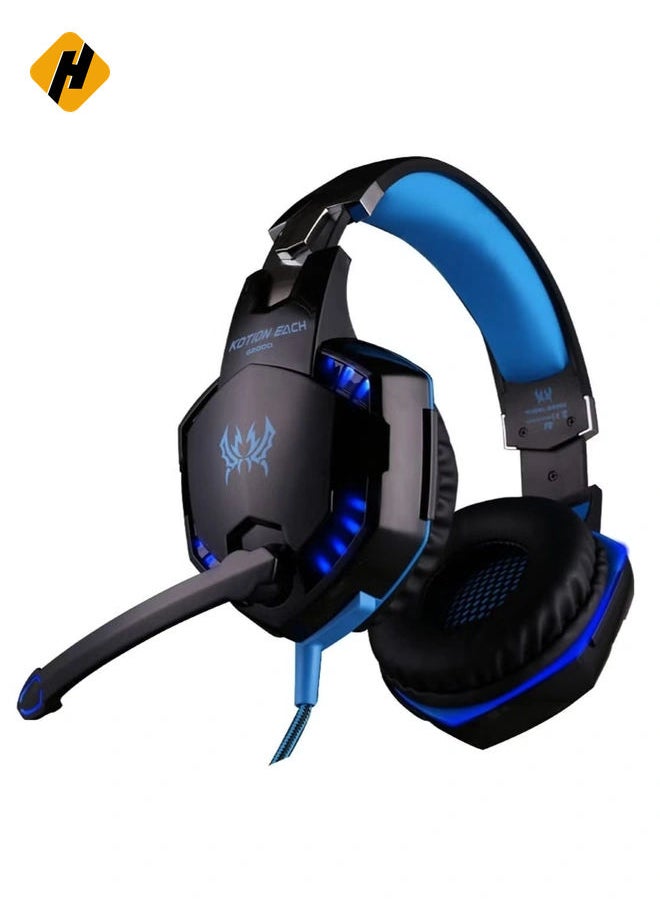 G2000 Gaming Headphone Headset Stereo Bass Over-ear Headband Mic PC Blue