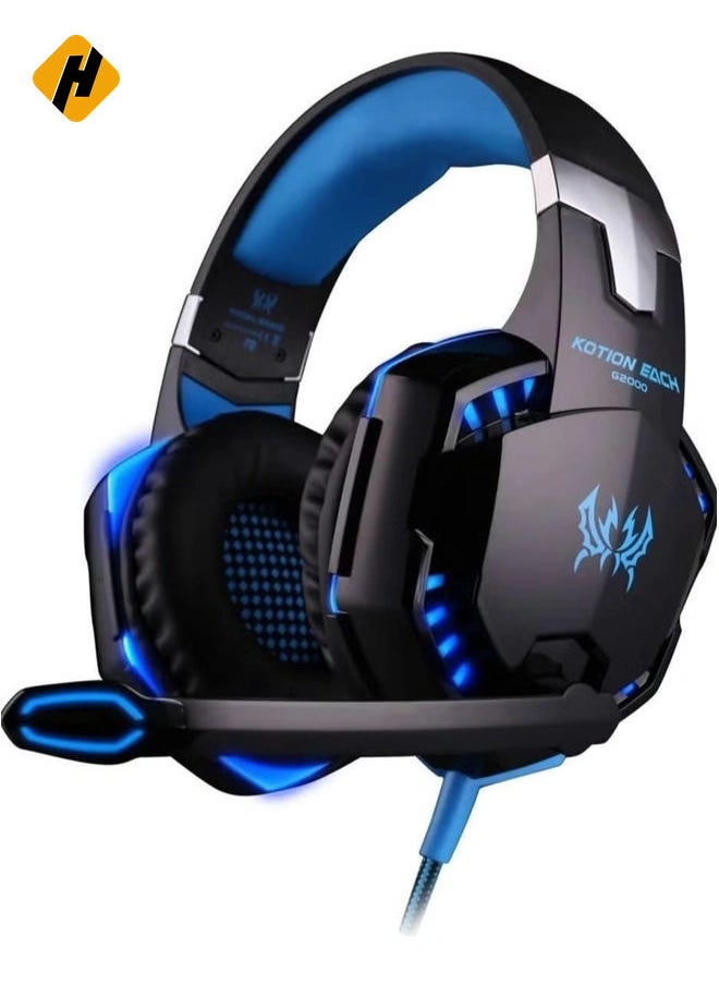 G2000 Gaming Headphone Headset Stereo Bass Over-ear Headband Mic PC Blue