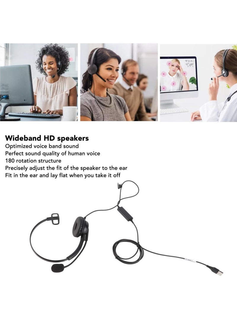 One-Ear Headset, VF31 Wired Business Headset with Noise Canceling Mic for Call Center, 180° Rotatable, for Telemarketing Call Center (USB Interface)