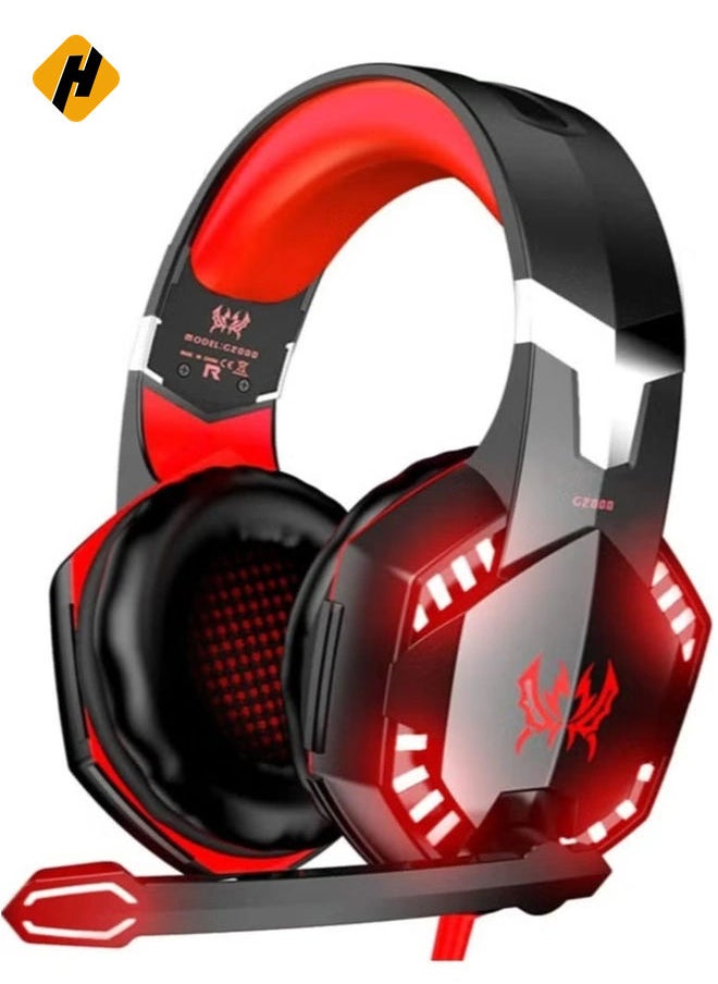 G2000 Gaming Headset, Surround Stereo Gaming Headphones with Noise Cancelling Mic, LED Light & Soft Memory Earmuffs, Works with Xbox One, PS4, Nintendo Switch, PC Mac Computer Games - Red