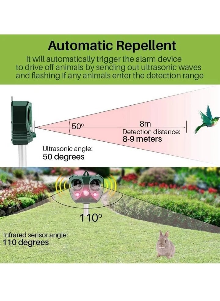 Animal Repellent Solar Powered Ultrasonic Animal Repellent Motion Sensor And Flashing Light IP65 Waterproof Usb/Battery Operated Outdoor Weatherproof Farm Scarer Repels All Animals