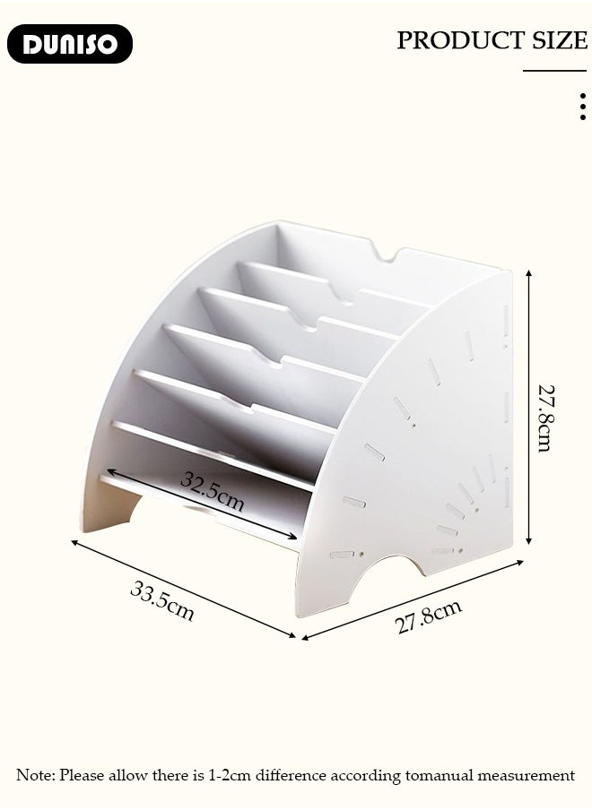 Fan Shaped Desk File Organizer, 6 Compartments File Holder,Desktop Storage File Sorter, A4 Letter Tray File Rack, Large Capacity File Sorter, Desktop Paper Letter Tray Organizer for Home Office Classroom