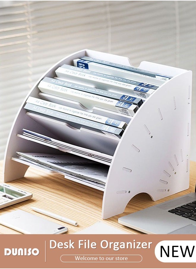 Fan Shaped Desk File Organizer, 6 Compartments File Holder,Desktop Storage File Sorter, A4 Letter Tray File Rack, Large Capacity File Sorter, Desktop Paper Letter Tray Organizer for Home Office Classroom