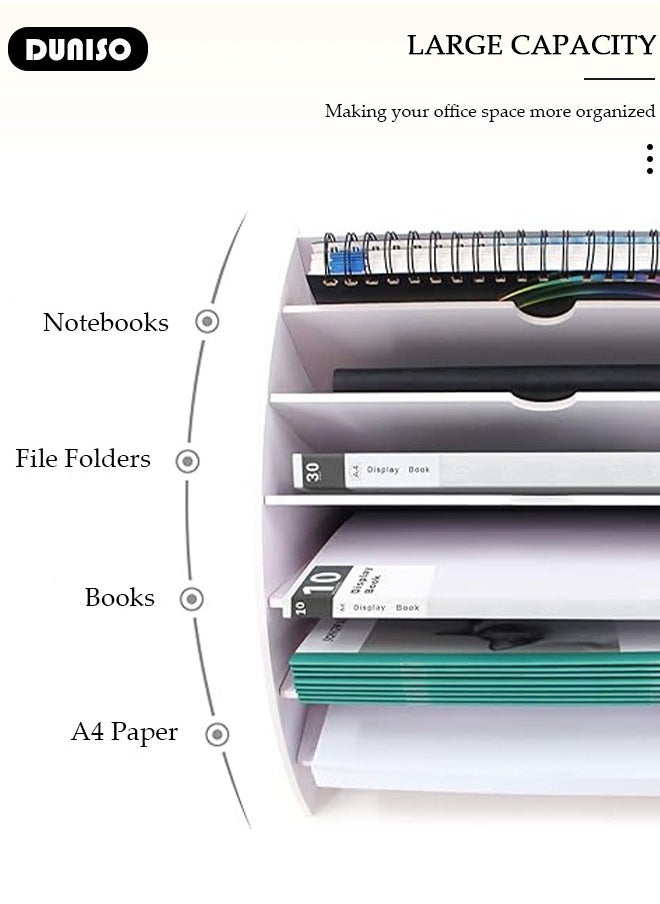 Fan Shaped Desk File Organizer, 6 Compartments File Holder,Desktop Storage File Sorter, A4 Letter Tray File Rack, Large Capacity File Sorter, Desktop Paper Letter Tray Organizer for Home Office Classroom