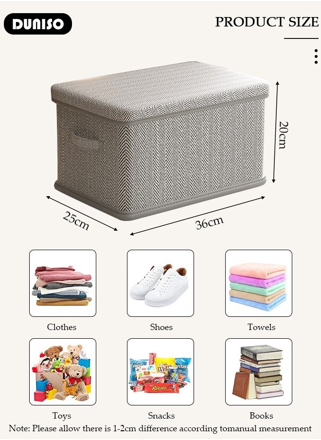 3pcs Foldable Closet Storage Organizer with lid,Wardrobe Clothes Organizer For Clothing, Sheets, Toys, Books,Washable Closet Storage Boxes with Carrying Handles Cube Stackable Storage Bin for Home Bedroom Office