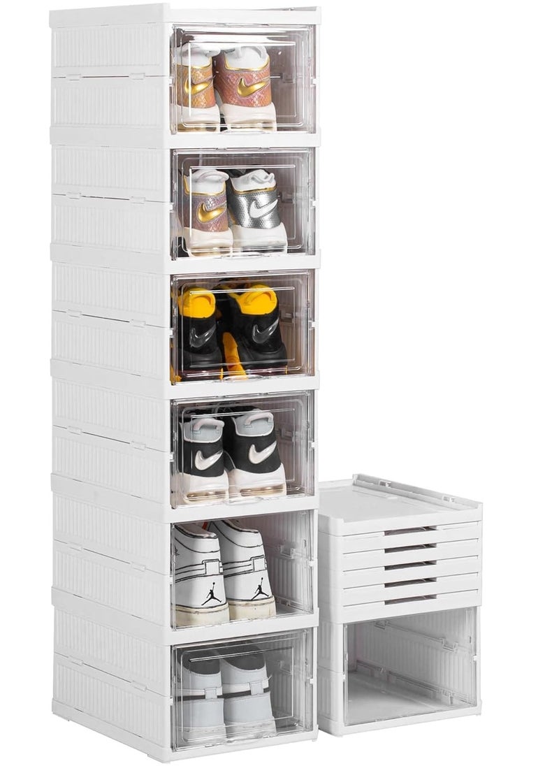 Shoe Storage Box, 5 pse Foldable Shoe Organizer with Clear Door, Space-Saving Shoe Rack