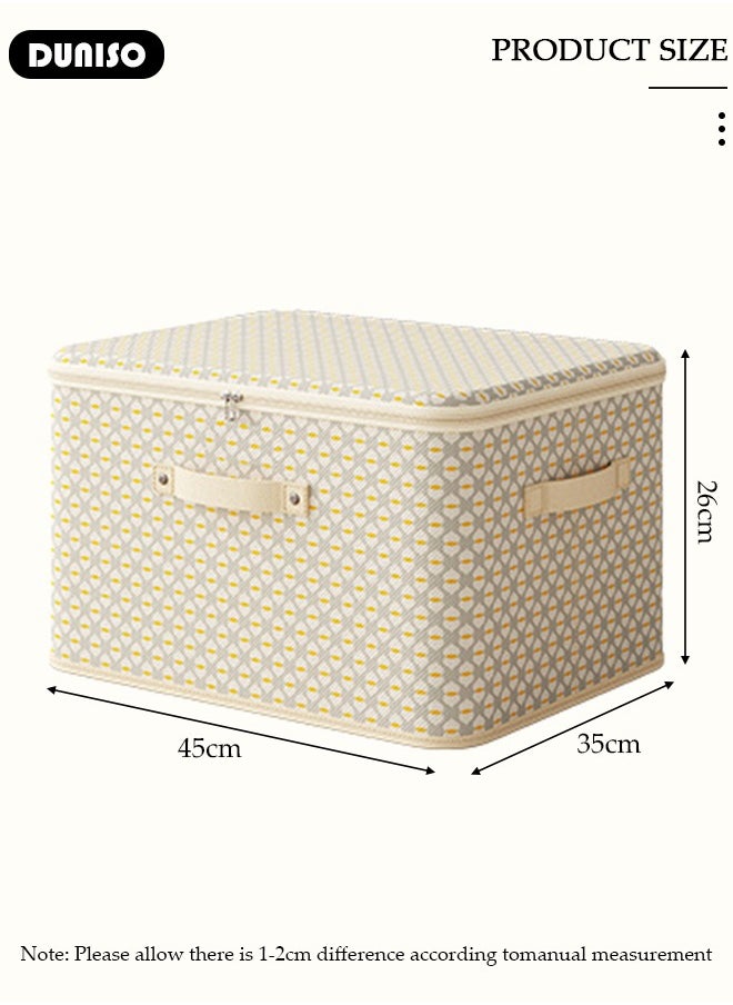 2PCS Foldable Closet Storage Box Box with Zipper lid,Closet Storage Bins with Handles,Fabric Storage Baskets, Large-capacity Clothing Storage Bags Organizers for Clothing, Comforter, Blanket