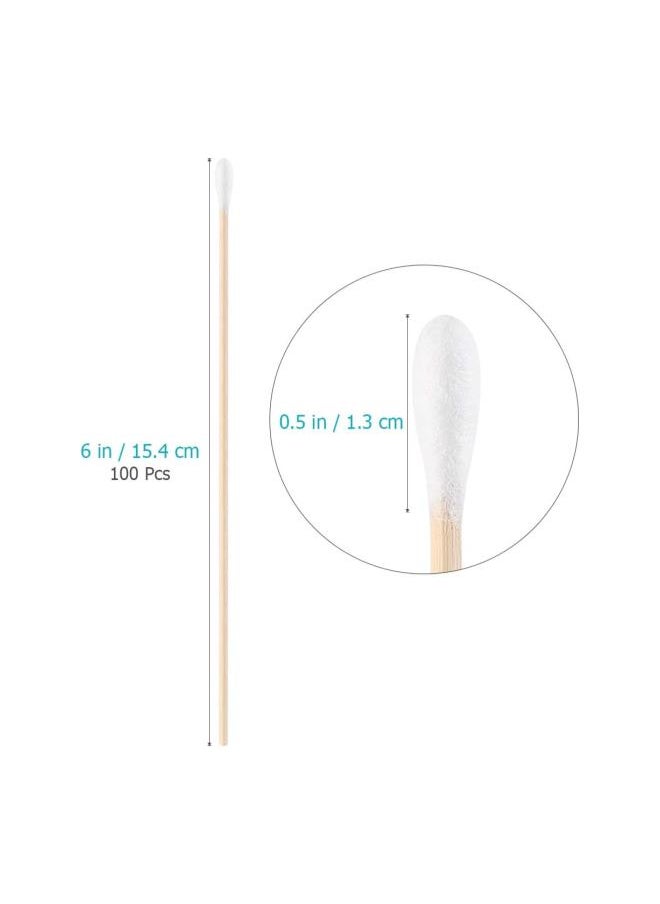 Cotton Swabs 100Pcs Long Wood Handle Medical Swabs Ear Cleaning Wound Care Cotton Buds Sanitary Round Cotton Tip Swab