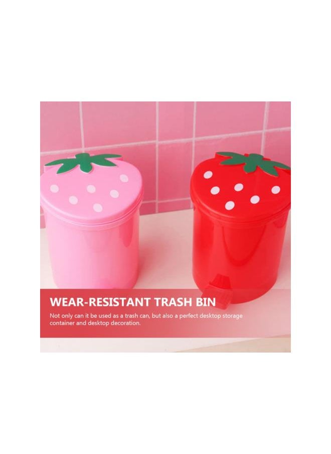 2pcs Cute Strawberry Desk Trash Can Mini Countertop Trash Cans Tiny Garbage Can with Swing Lid Desktop Organizer for Coffee Table Kitchen Office Car Pink Red Wastebasket