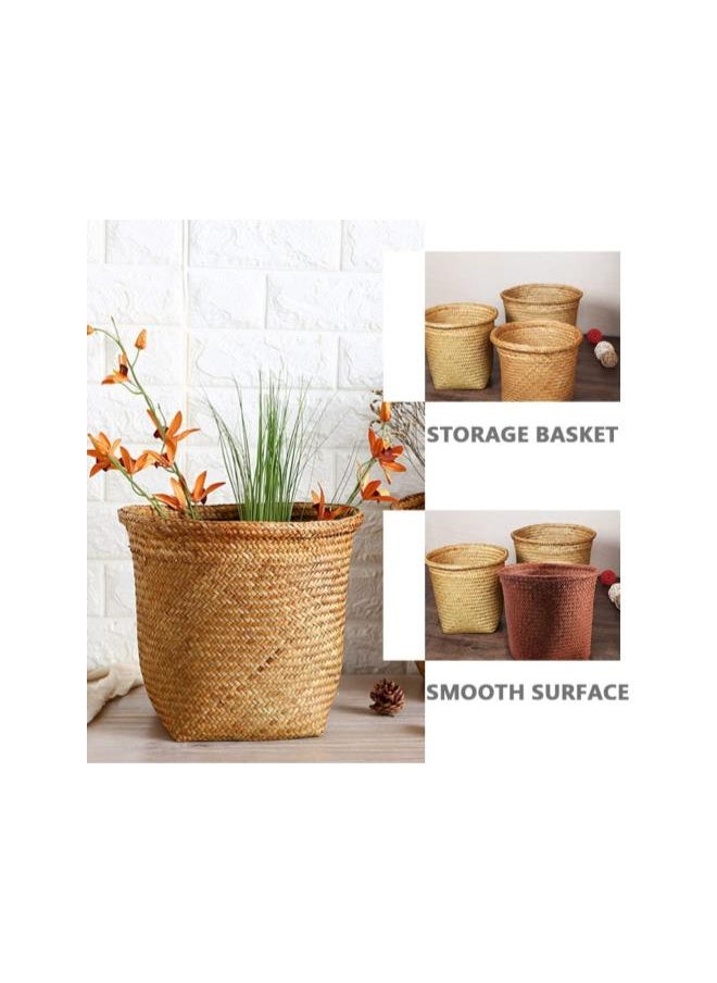 Seagrass Waste Basket Woven Trash Can Garbage Container Bin Wicker Rattan Laundry Hamper Plant Pot Storage Basket for Bathroom Kitchen Home Office