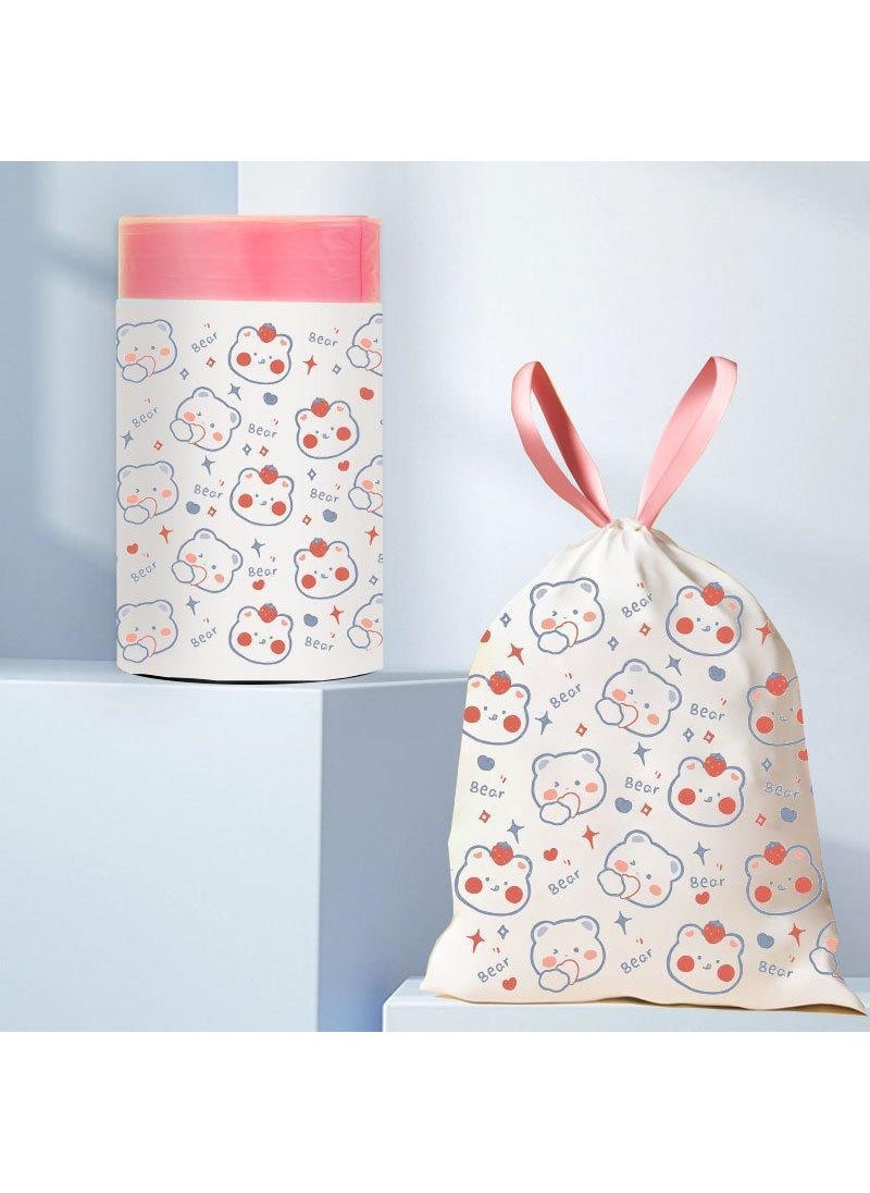 Cartoon Printed Rabbit Drawstring Garbage Bag Household Large Portable Plastic Bag Disposable Thickened Kitchen Drawstring Pocket Strawberry bear thickened [1 volume 15]]